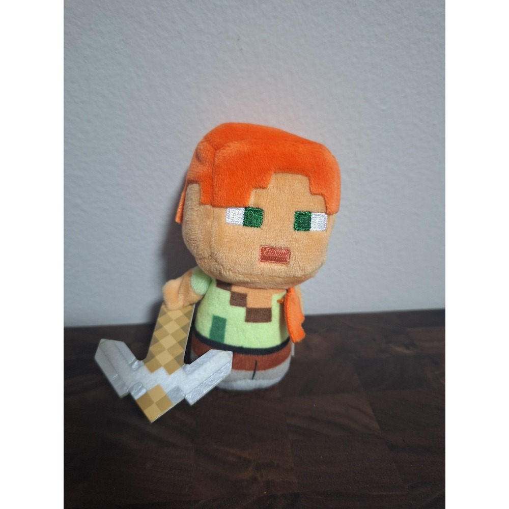 Hallmark Minecraft Alex Plush Soft Toy Stuffed Figure Pickaxe Green Shirt Orange
